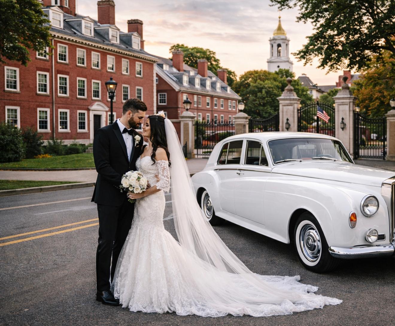 Boston wedding limo service with luxury limousine for bride and groom